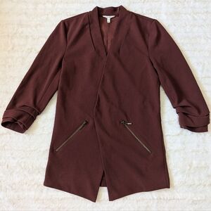 Maurices Burgundy Blazer Structured V-Neck Mid-Length
